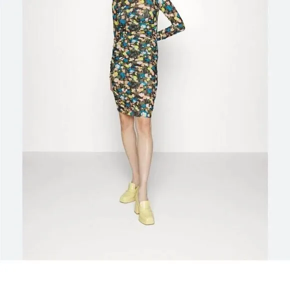 TED BAKER NWT Tina Ruched Front Long Sleeve Minidress Colorful Size 8-10