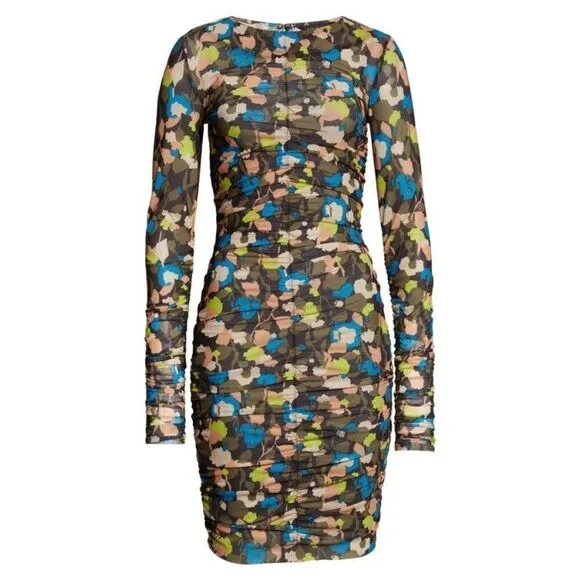 TED BAKER NWT Tina Ruched Front Long Sleeve Minidress Colorful Size 8-10