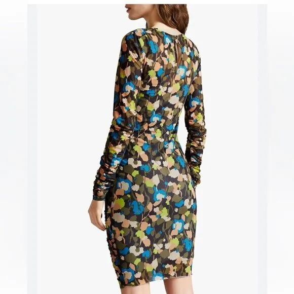TED BAKER NWT Tina Ruched Front Long Sleeve Minidress Colorful Size 8-10