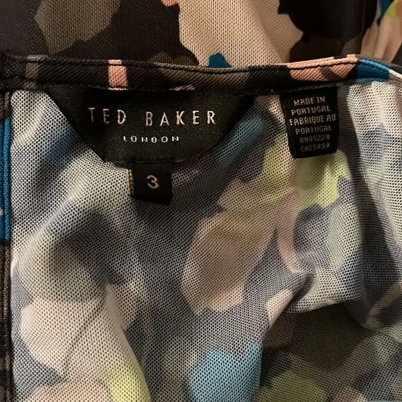 TED BAKER NWT Tina Ruched Front Long Sleeve Minidress Colorful Size 8-10