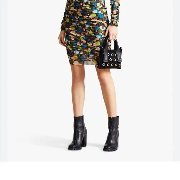 TED BAKER NWT Tina Ruched Front Long Sleeve Minidress Colorful Size 8-10