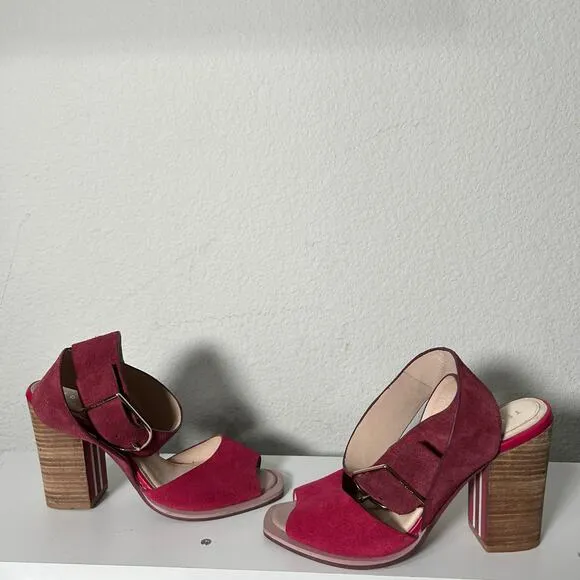 Ted Baker Thaise Suede Leather Sandals Block Heel Pink Size 8 Ankle Strap Baddie