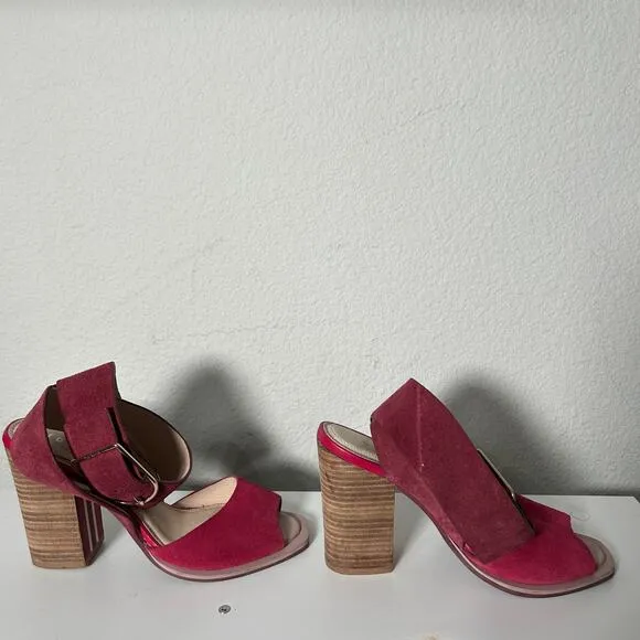 Ted Baker Thaise Suede Leather Sandals Block Heel Pink Size 8 Ankle Strap Baddie