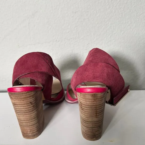 Ted Baker Thaise Suede Leather Sandals Block Heel Pink Size 8 Ankle Strap Baddie