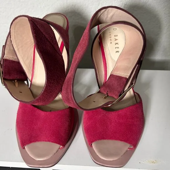 Ted Baker Thaise Suede Leather Sandals Block Heel Pink Size 8 Ankle Strap Baddie