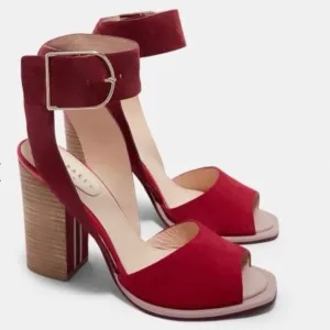 Ted Baker Thaise Suede Leather Sandals Block Heel Pink Size 8 Ankle Strap Baddie