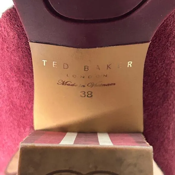 Ted Baker Thaise Suede Leather Sandals Block Heel Pink Size 8 Ankle Strap Baddie