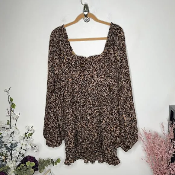 TED BAKER Wyatte Ruched Balloon Sleeve Mini Dress Tiger Animal Print {O52}
