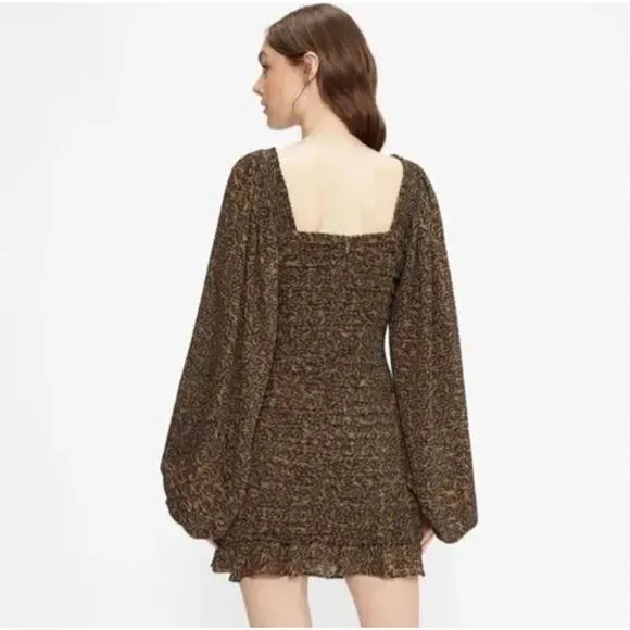 TED BAKER Wyatte Ruched Balloon Sleeve Mini Dress Tiger Animal Print {O52}