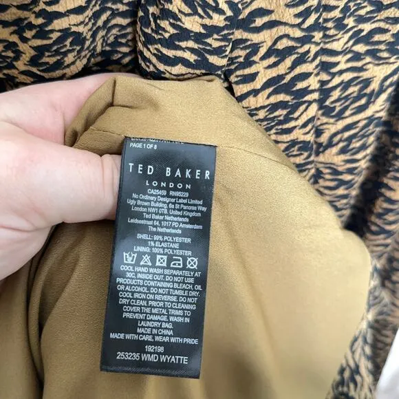 TED BAKER Wyatte Ruched Balloon Sleeve Mini Dress Tiger Animal Print {O52}