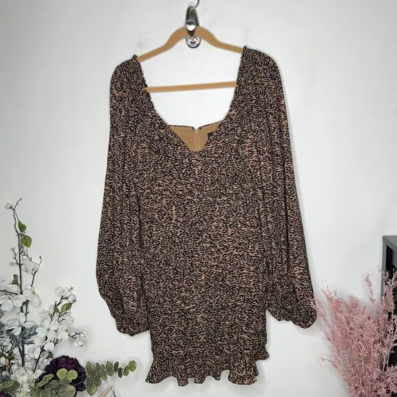 TED BAKER Wyatte Ruched Balloon Sleeve Mini Dress Tiger Animal Print {O52}