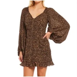TED BAKER Wyatte Ruched Balloon Sleeve Mini Dress Tiger Animal Print {O52}