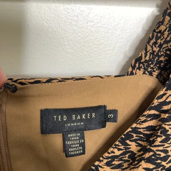 TED BAKER Wyatte Ruched Balloon Sleeve Mini Dress Tiger Animal Print {O52}