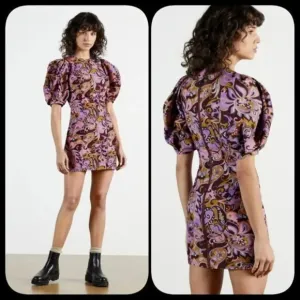 TED BAKER Flickl – Short Sleeve Printed Mini Dress Blk Pink