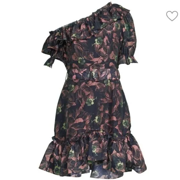 TED BAKER LONDON​One Shoulder Ruffle Mini Fit and Flare Dress Size 1