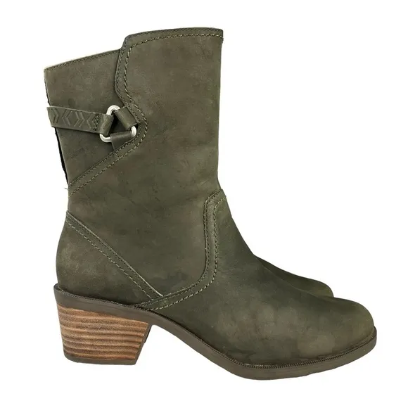 Teva Foxy Mid Calf Grayish Green Leather High Heel‎ Boots Sz 8.5