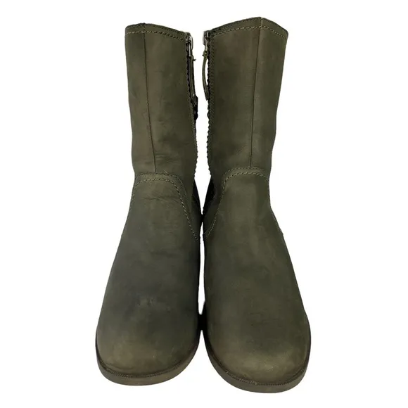 Teva Foxy Mid Calf Grayish Green Leather High Heel‎ Boots Sz 8.5