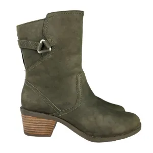 Teva Foxy Mid Calf Grayish Green Leather High Heel‎ Boots Sz 8.5