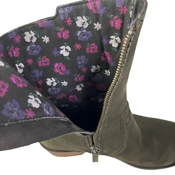 Teva Foxy Mid Calf Grayish Green Leather High Heel‎ Boots Sz 8.5