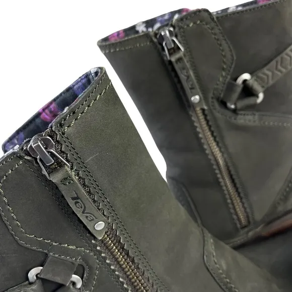 Teva Foxy Mid Calf Grayish Green Leather High Heel‎ Boots Sz 8.5