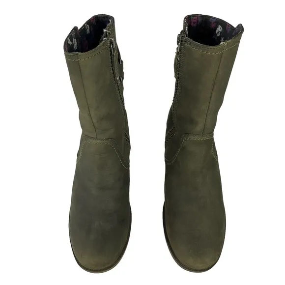 Teva Foxy Mid Calf Grayish Green Leather High Heel‎ Boots Sz 8.5