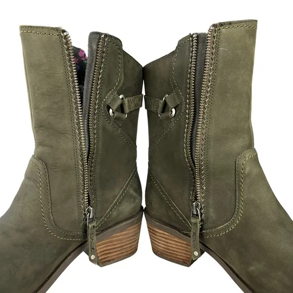 Teva Foxy Mid Calf Grayish Green Leather High Heel‎ Boots Sz 8.5