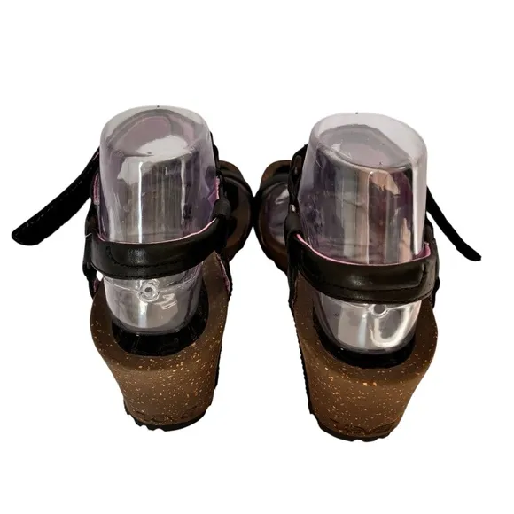 TEVA Leather Wedge Shoes, Women's Size 9, Black, Velcro Ankle Strap, Open Toe