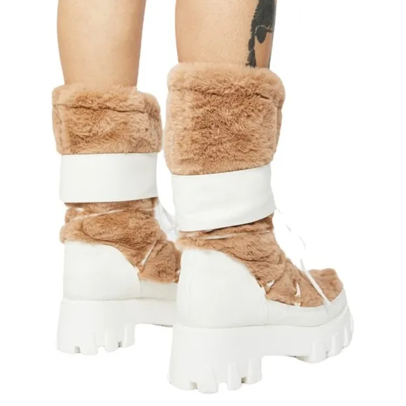 Teyanna Winter White Vegan Leather &amp; Fur Moon Boots