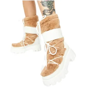 Teyanna Winter White Vegan Leather &amp; Fur Moon Boots