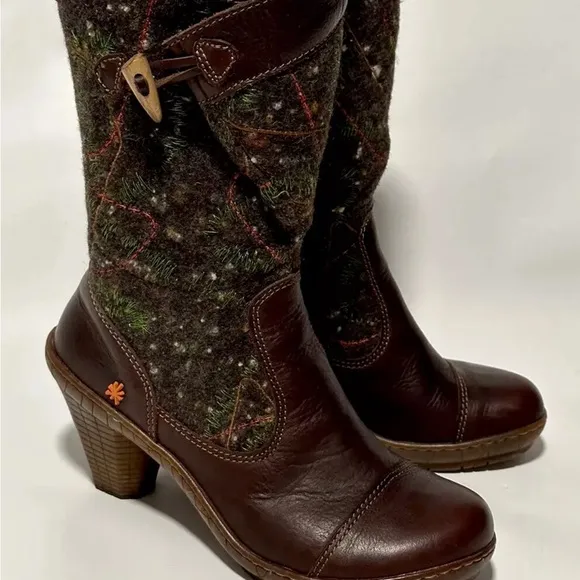 THE ART COMPANY COMFORT BOOTS ANKLE/MID CALF BROWN LEATHER /WOOL  SZ 38 US 8