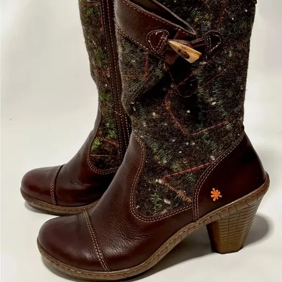 THE ART COMPANY COMFORT BOOTS ANKLE/MID CALF BROWN LEATHER /WOOL  SZ 38 US 8