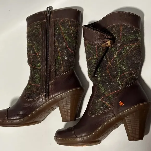 THE ART COMPANY COMFORT BOOTS ANKLE/MID CALF BROWN LEATHER /WOOL  SZ 38 US 8