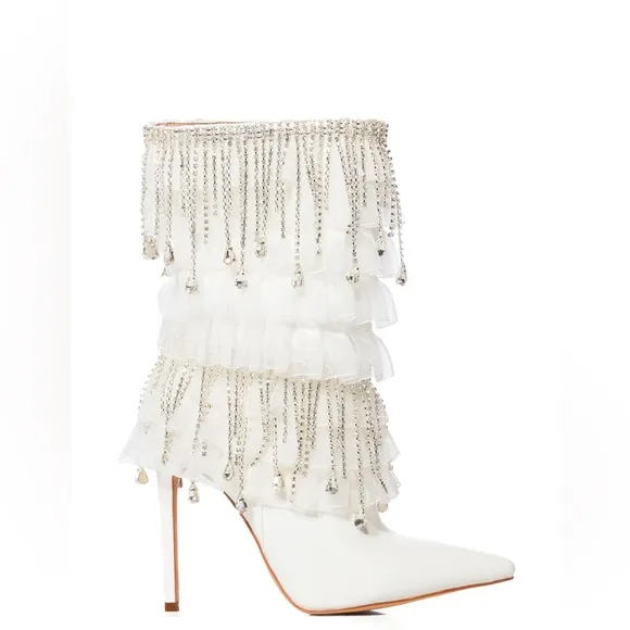 The AZALEA WANG White &amp; Silver Diamond Embellished Boots
