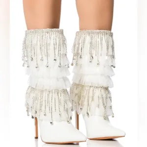 The AZALEA WANG White &amp; Silver Diamond Embellished Boots
