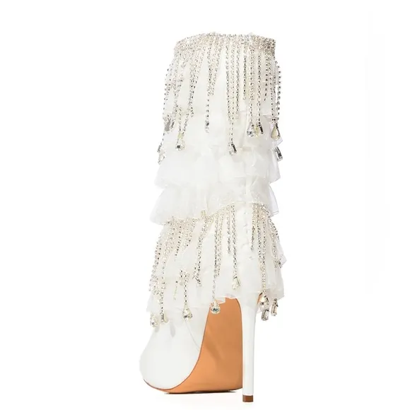 The AZALEA WANG White &amp; Silver Diamond Embellished Boots