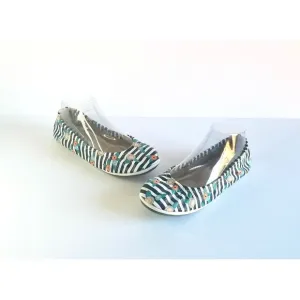 THE STOREHOUSE FLATS Posie Stripe Sz 7 Leather Colorful Floral Striped Foldable