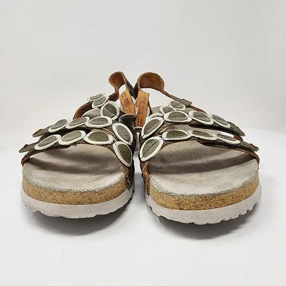 Think! Koak Sandals Women EU40/US9.5 Brown White Gold Leather Circles Comfort