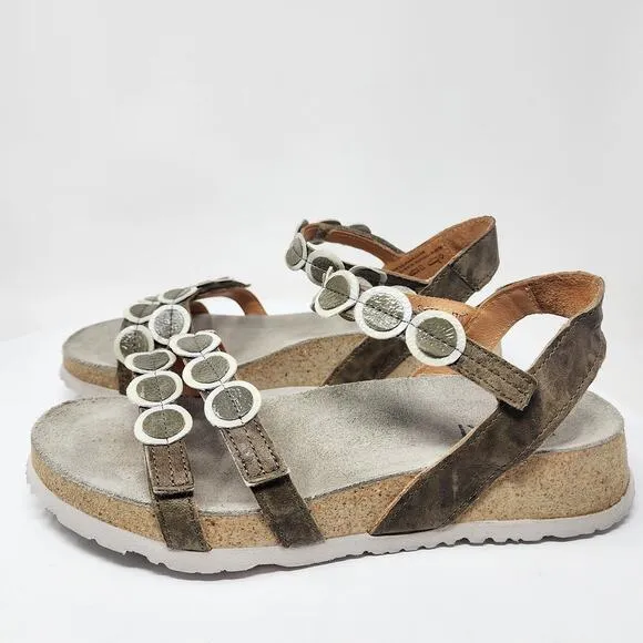 Think! Koak Sandals Women EU40/US9.5 Brown White Gold Leather Circles Comfort