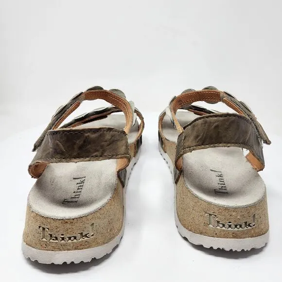 Think! Koak Sandals Women EU40/US9.5 Brown White Gold Leather Circles Comfort