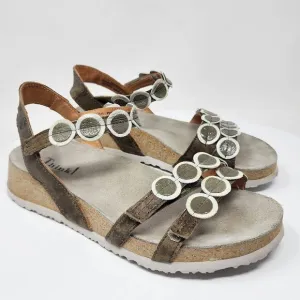 Think! Koak Sandals Women EU40/US9.5 Brown White Gold Leather Circles Comfort