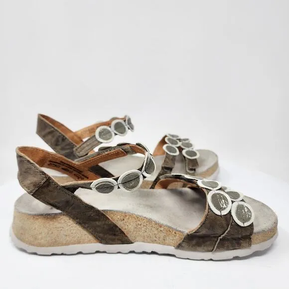 Think! Koak Sandals Women EU40/US9.5 Brown White Gold Leather Circles Comfort