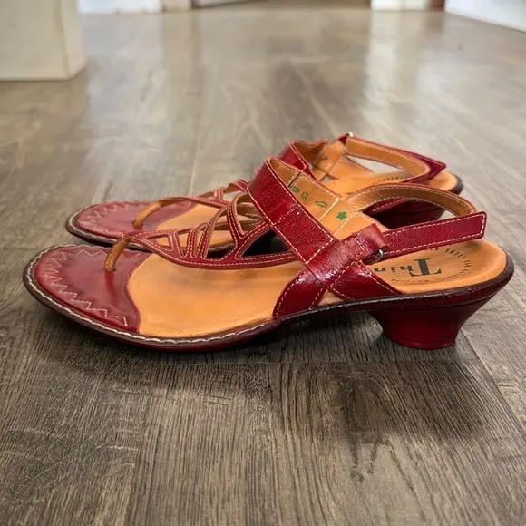 Think! sandals, EUC, Size 7, red, Velcro back strap, 2” heel, comfort walk