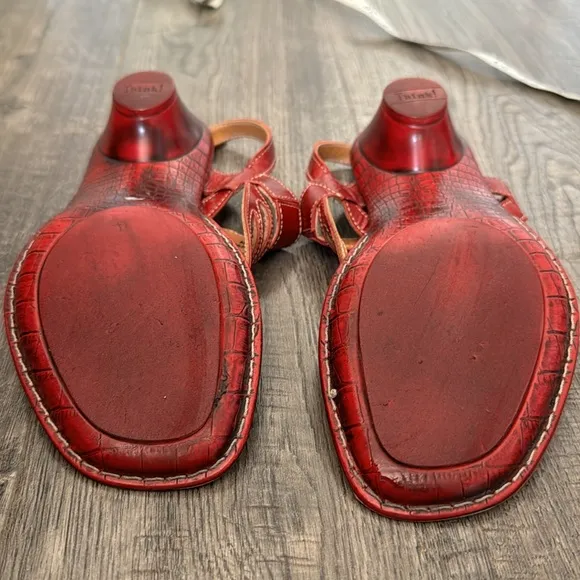 Think! sandals, EUC, Size 7, red, Velcro back strap, 2” heel, comfort walk