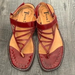 Think! sandals, EUC, Size 7, red, Velcro back strap, 2” heel, comfort walk