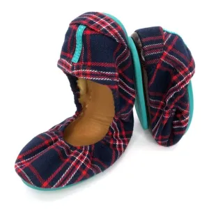 Tieks Ballet Flats Heritage Plaid Slip-on Travel Round Toe Red Blue Foldable 8M
