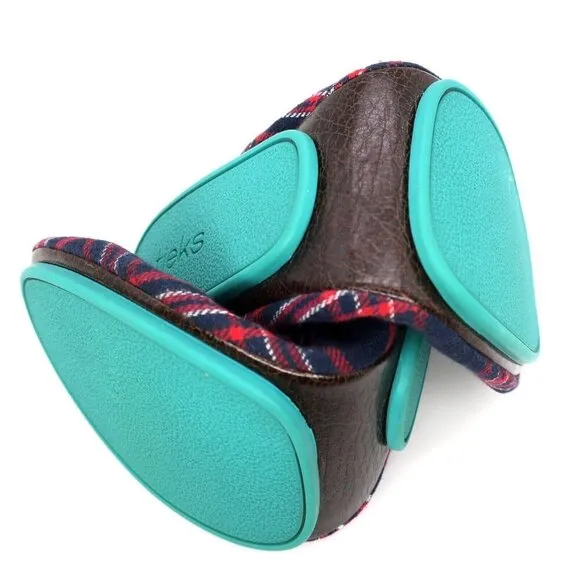 Tieks Ballet Flats Heritage Plaid Slip-on Travel Round Toe Red Blue Foldable 8M
