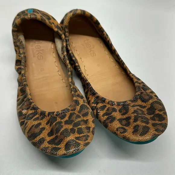 Tieks Ballet Flats Shoes Slip On Foldable Cheetah Animal Print Brown Tan Size 6