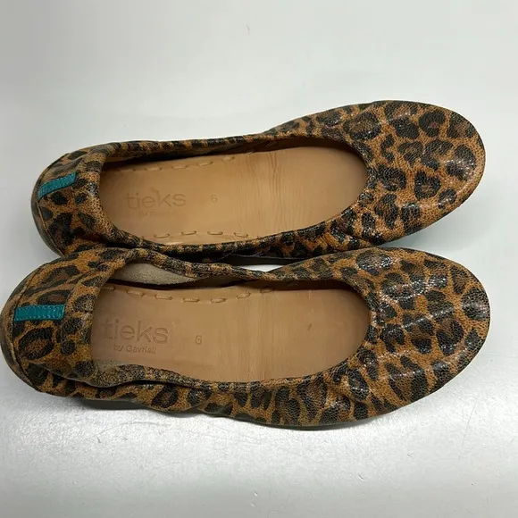 Tieks Ballet Flats Shoes Slip On Foldable Cheetah Animal Print Brown Tan Size 6