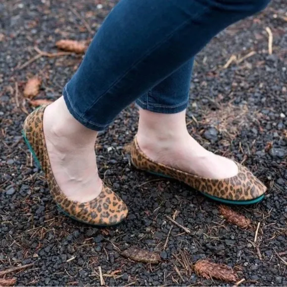 Tieks Ballet Flats Shoes Slip On Foldable Cheetah Animal Print Brown Tan Size 6