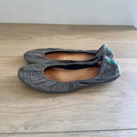 Tieks Ballet Flats Slate Grey Croc Slip-on Travel Round Toe Foldable Women's 9